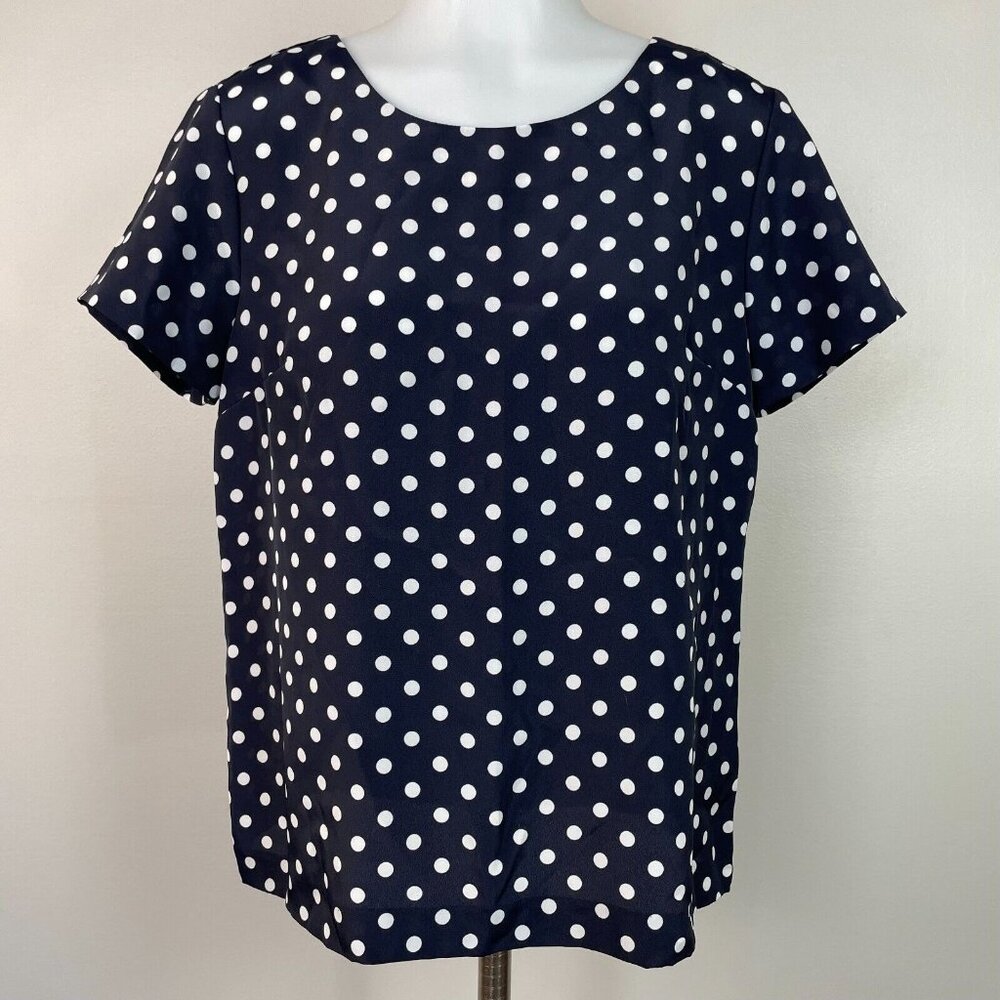 J. Crew‎ Top Small Navy Blue Polka Dot Short Sleeve Blouse Women's
